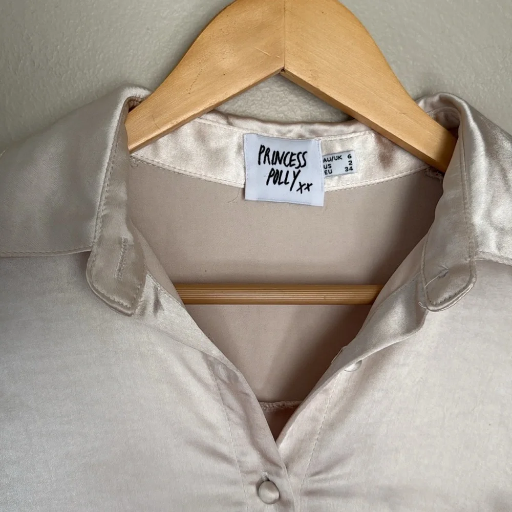 Princess Polly Cream Champagne Satin Blouse 2 - Picture 2 of 6